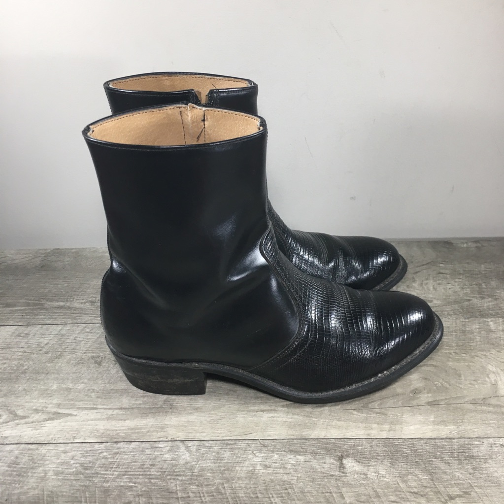 Vintage Ufcw Indie Beatle Cowboy Lizard Embossed Leather Mens Western Boots 9.5